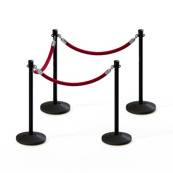 Montour Line Stanchion Post and Rope Kit Black, 4 Crown Top 3 Maroon Rope C-Kit-4-BK-CN-3-PVR-MN-PS